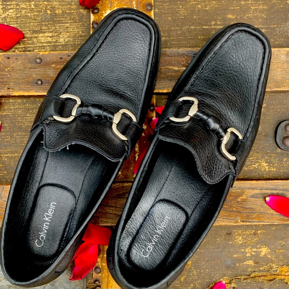 Calvin Klein Nash Leather Loafers Horse Bit Buckle Size 10M